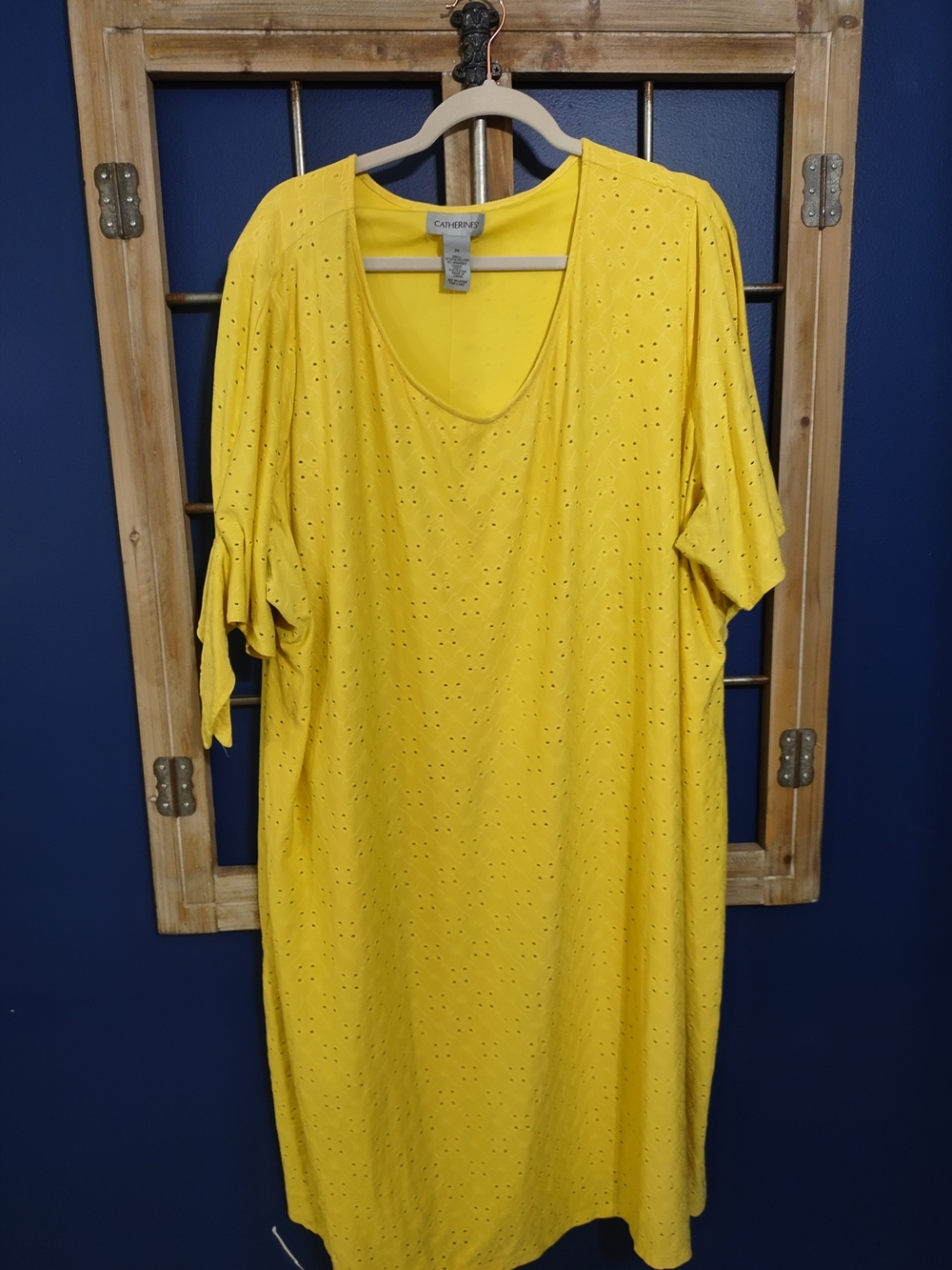 Catherines Sunny Yellow Eyelit Knit Dress